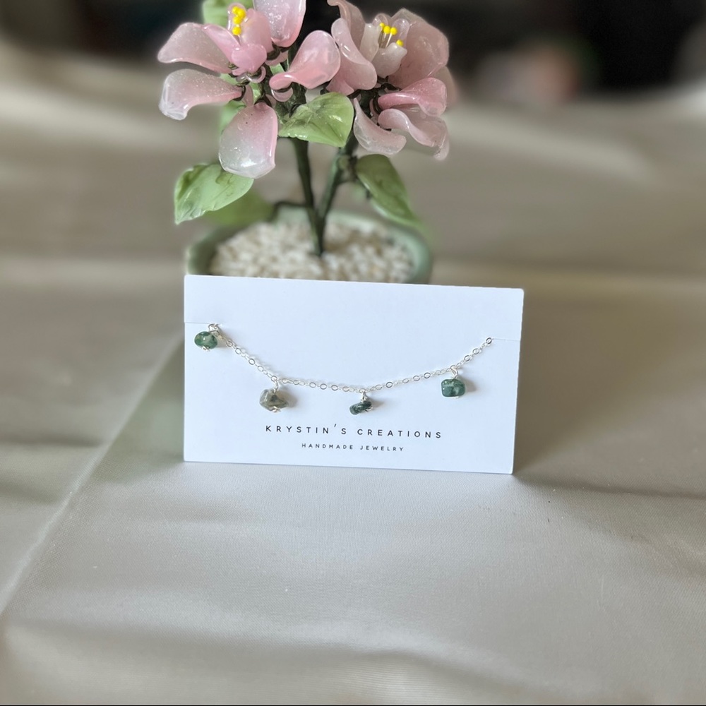 925 Silver🌟Moss Agate Crystal Chip Bracelet